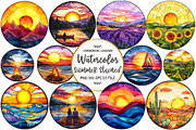 Stained Glass Summer Sunset Clipart, an Illustration by OK Design (Thumbnail 1 of 5)
