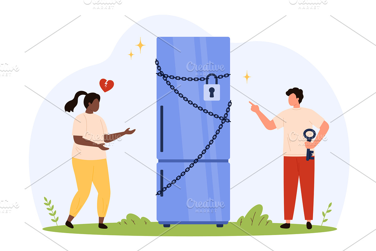 Food addiction concept with locked, a Food Illustration by Flashvector