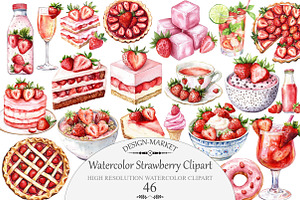 Watercolor Strawberry Clipart, an Illustration by Design Market