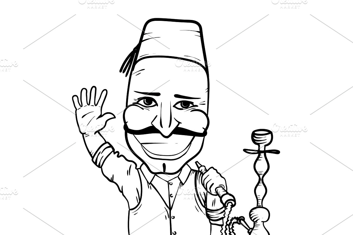 Turkish man with hookah waving hand, an Illustration by Funky corner (Photo 2 of 2)