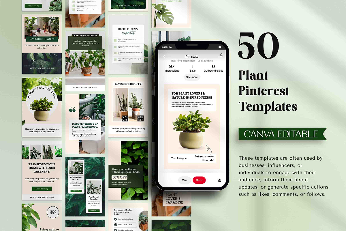 Plant Pinterest Pins Canva Templates, a Social Media Template by Snapybiz (Photo 8 of 10)