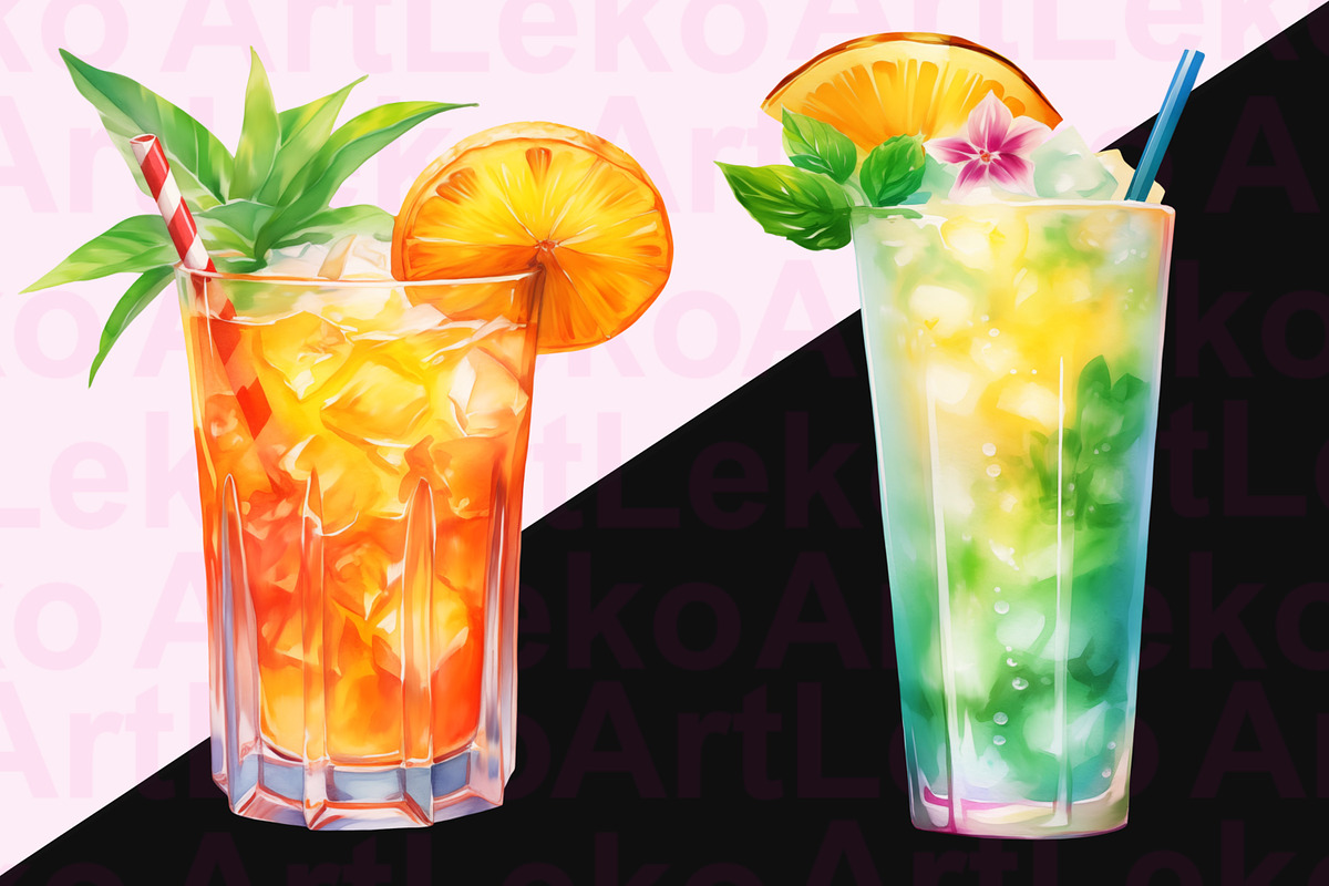 Tropical Cocktails Clipart, a Food Illustration by LekoArt (Photo 5 of 10)