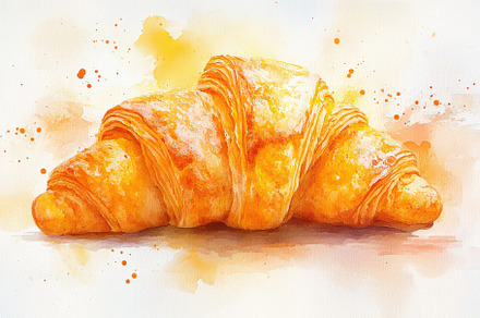 Golden Croissant Watercolor Painting, a Background Photo by Pixeness