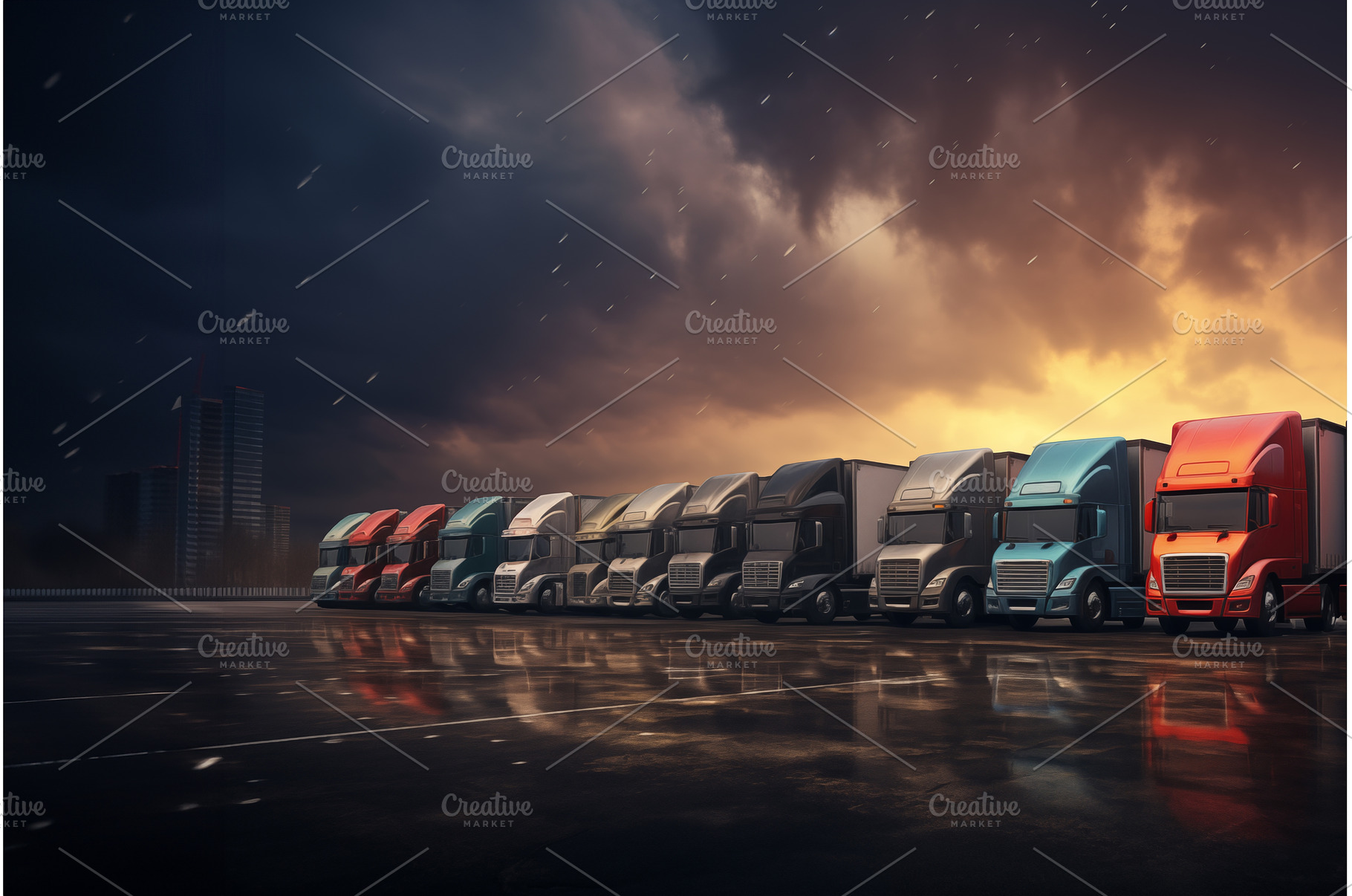 Logistics cargo shipping trucks are, a Transportation Photo by Ungvar Studio