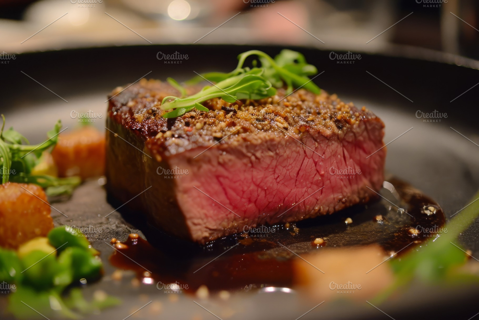 Juicy Steak on Plate With Garnish, A, a Photo by Iftikhar Alam