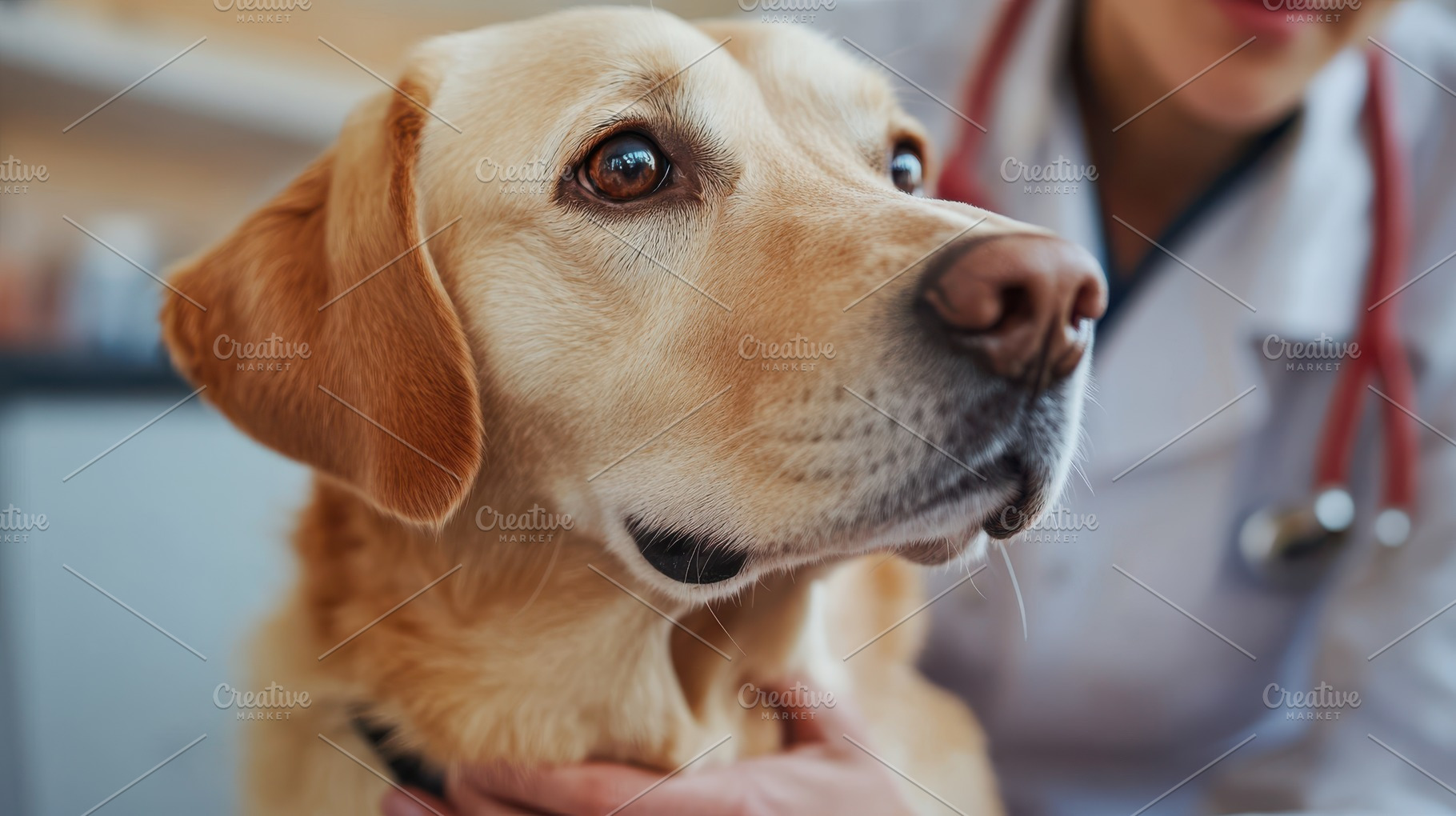 Dog at the vet: Close-up of a golden, an Animal Photo by Pixeness Studio