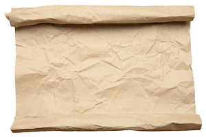 Crumpled sheet of brown kraft paper rolled into a roll at the to, an Abstract Photo by ndanko