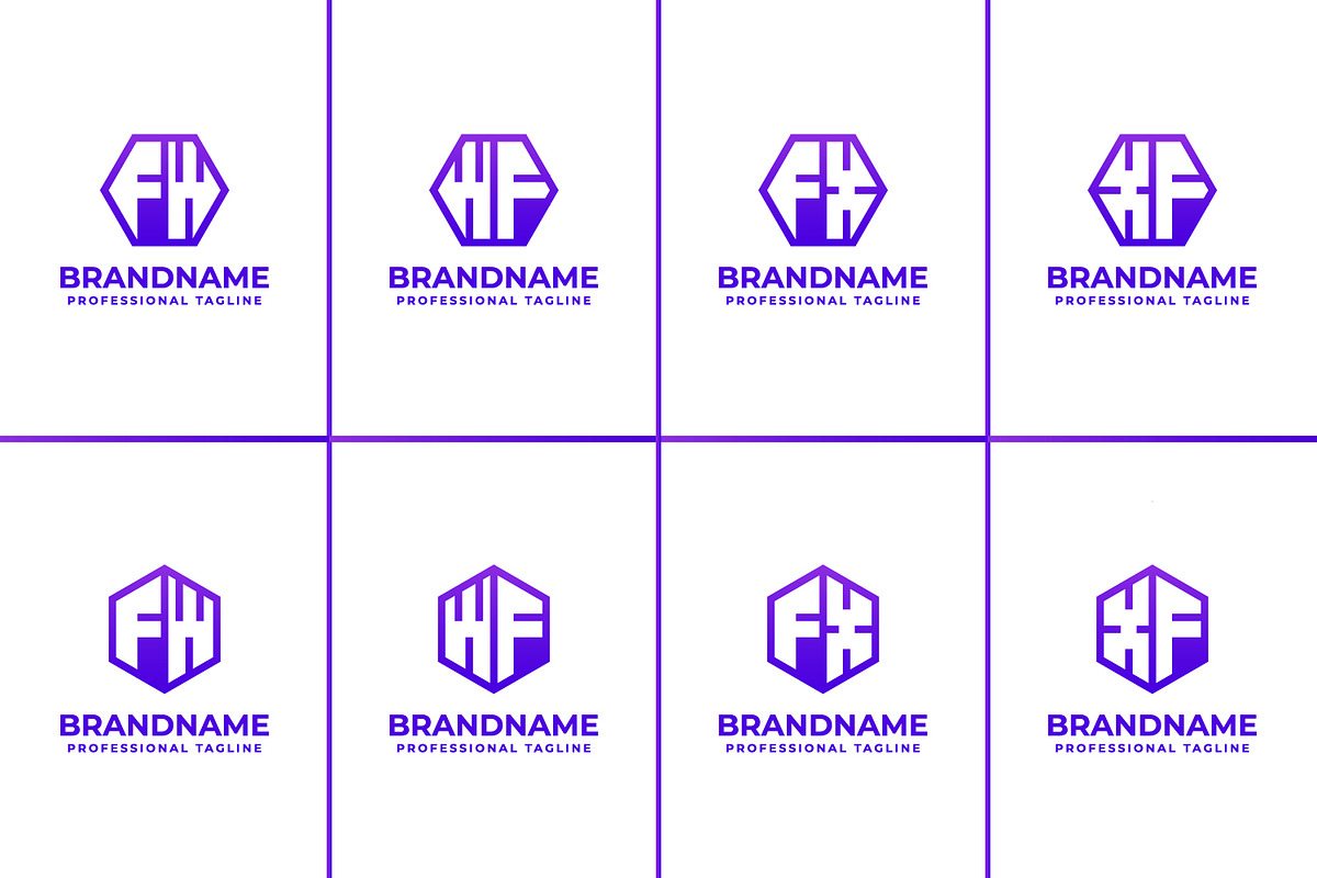 Letters FW WF FX XF Hexagon Logo Set, a Branding & Logo Template by Pray Art Design Studio