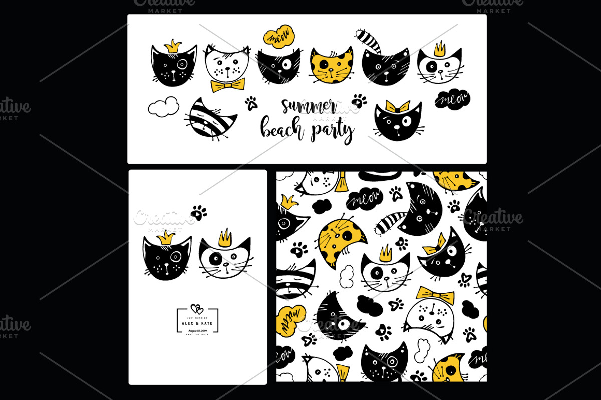 Pattern and 2 card with cats, a Flyer Template by Mira15