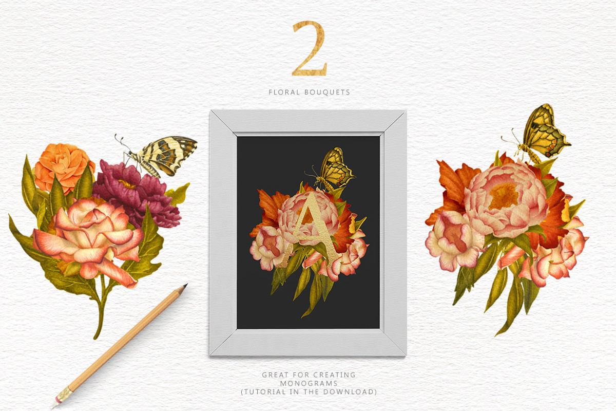 Flowers & Butterflies - Clipart, a Decorative Illustration by Singerie (Photo 5 of 8)