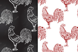 Rooster Silhouettes And Patterns