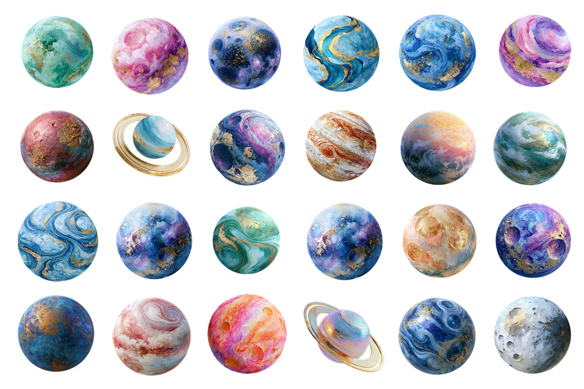 Watercolor Space Planets - 60 PNG, a Texture Illustration by InkyQueenArt (Photo 2 of 8)