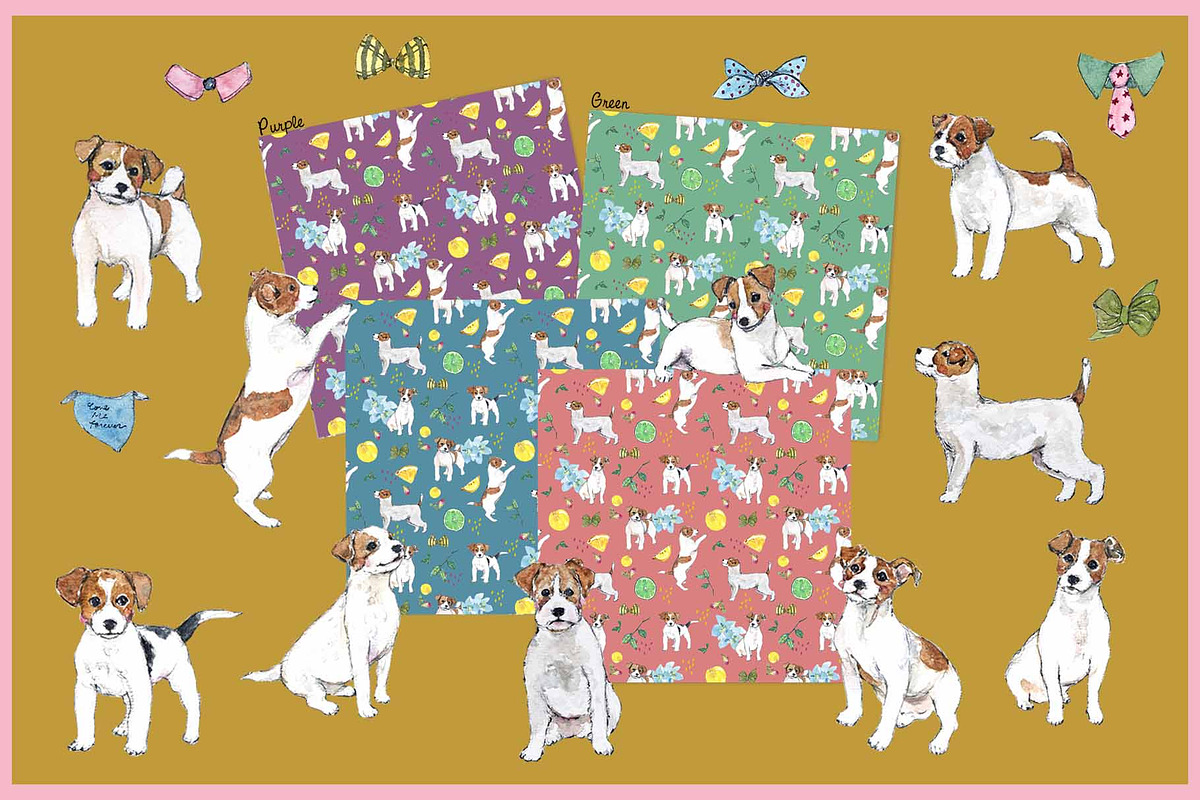 Jack Russell Clipart Digital Paper, an Animal Illustration by VianneArt (Photo 2 of 8)