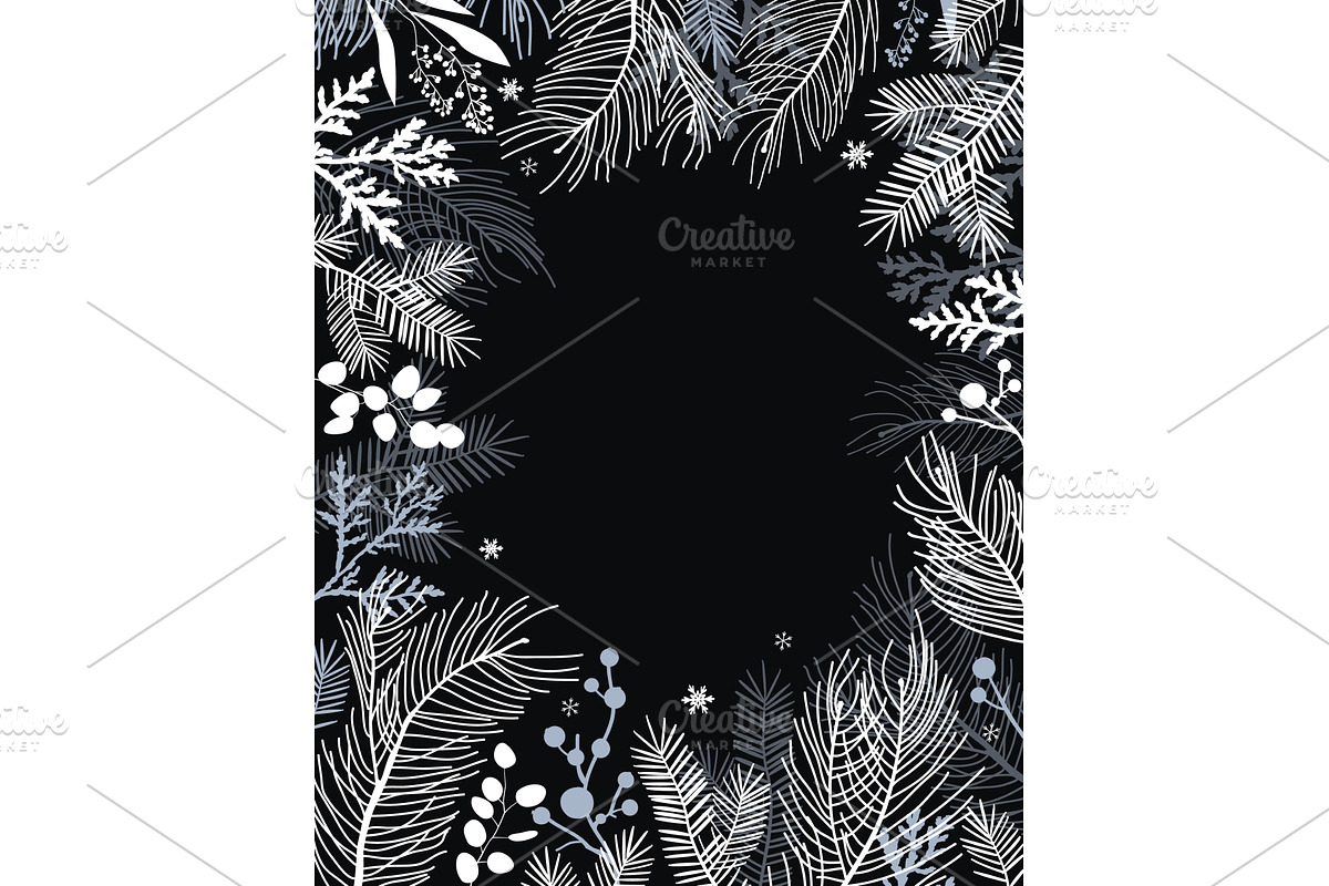 Christmas floral rectangle frame, an Illustration by Toltemara