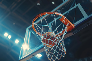 Basketball ball falling into the basketball hoop on basketball a, a Sports & Recreation Photo by AlyaAnd
