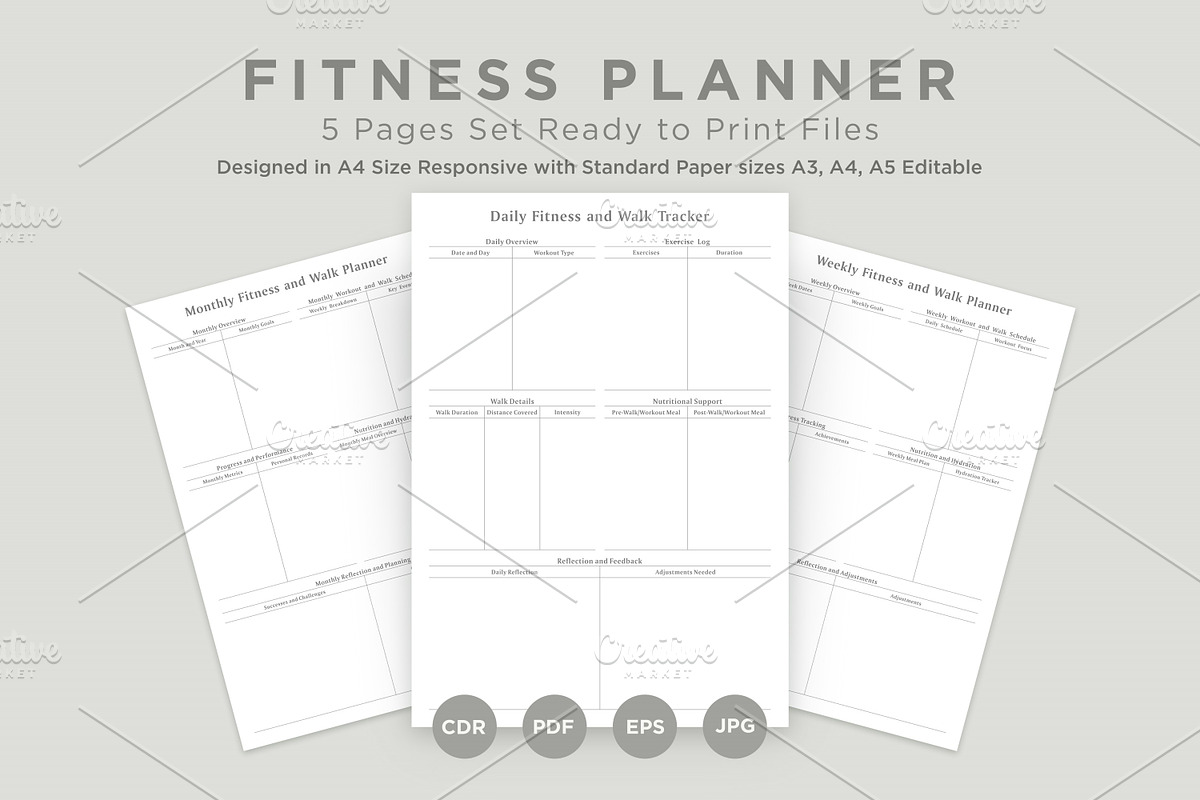 Fitness Planner Pages Set V-06, a Stationery Template by shahsoft (Photo 1 of 3)