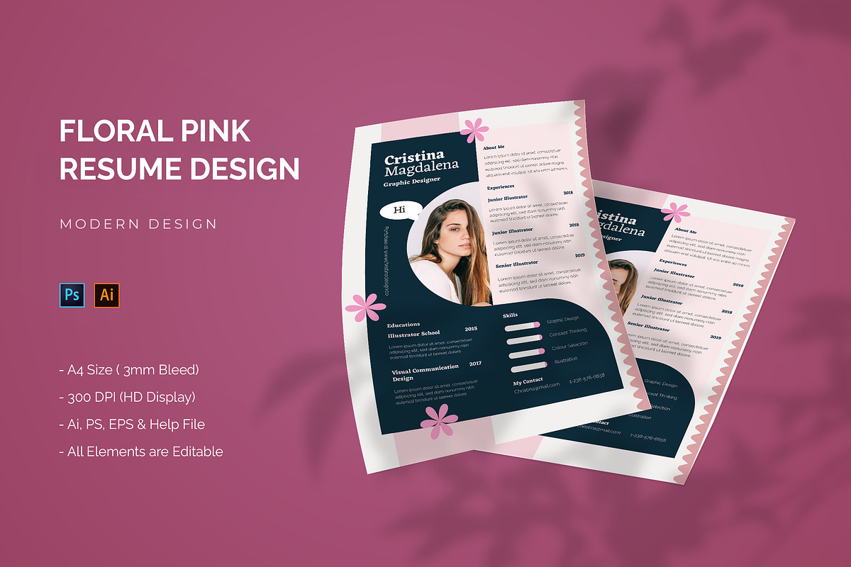 Floral Pink - Resume, a Resume Template by StreaksideStd (Photo 2 of 2)