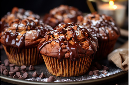 Moist Chocolate muffins dessert dark, a Food & Drink Photo by Ylivdesign