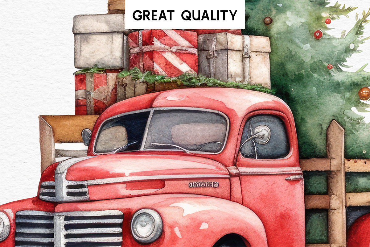 Christmas Truck Santa Winter Clipart, a Seasonal Illustration by Rabbit Heart (Photo 5 of 10)
