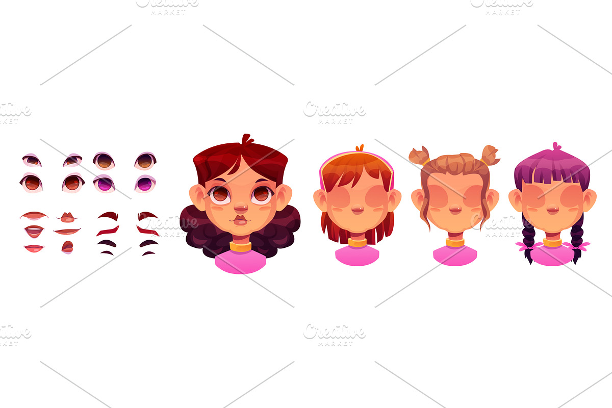 Girl face constructor set, a Person Illustration by art PVP - market