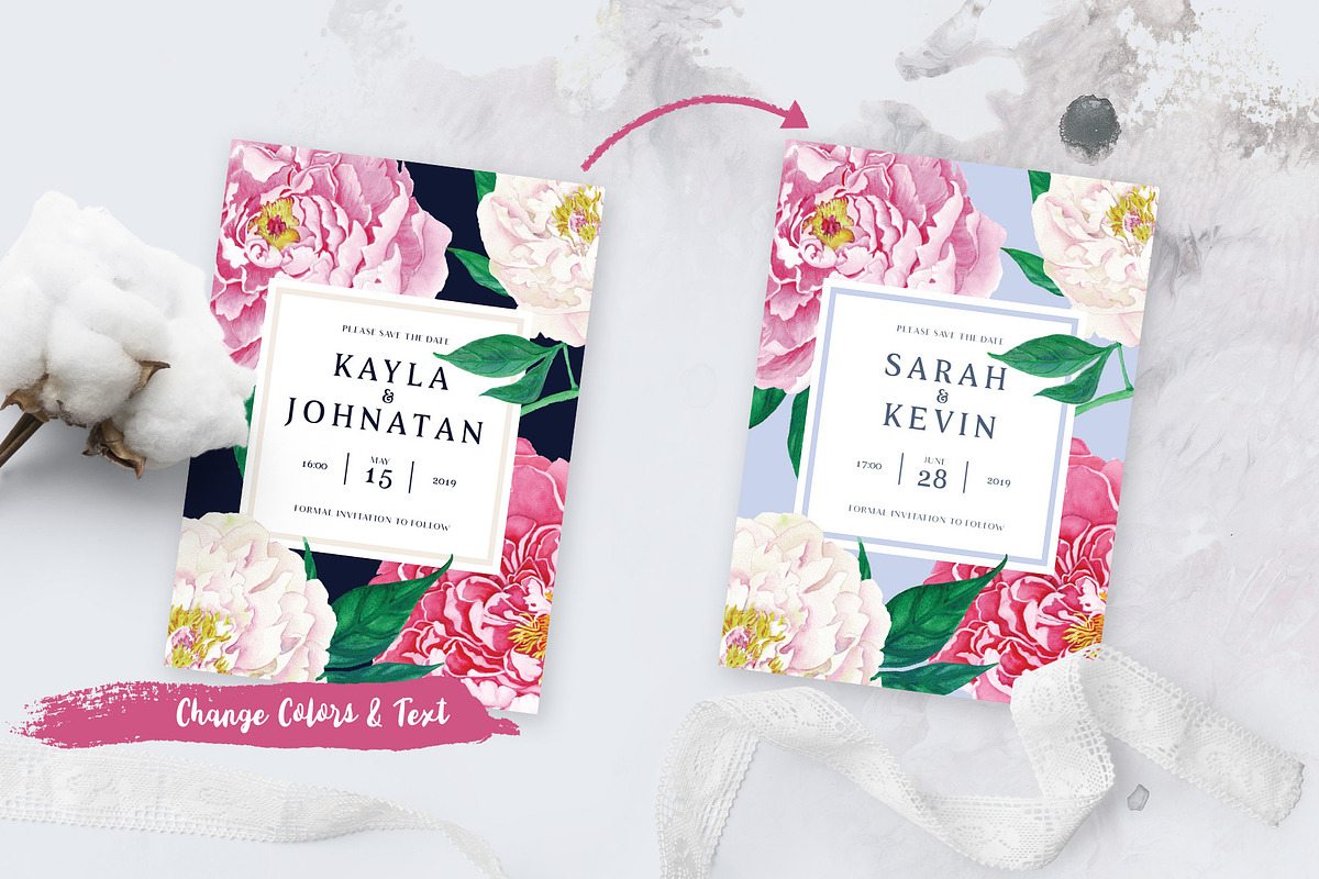 PEONY Watercolor Wedding Suite, an Invitation Template by Vintage To Vectors (Photo 9 of 10)