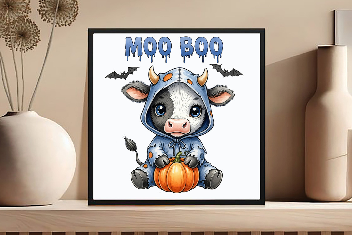 Moo Boo Halloween Cow PNG, an Illustration by DreamCafeArt (Photo 3 of 6)