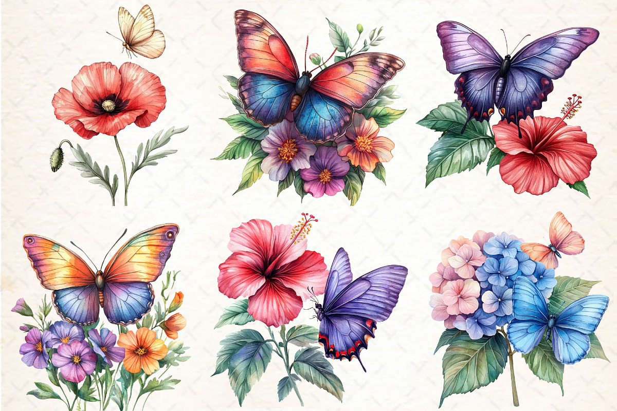 Colorful Flowers and Butterflies Cli, an Illustration by DreamCafeArt (Photo 4 of 7)