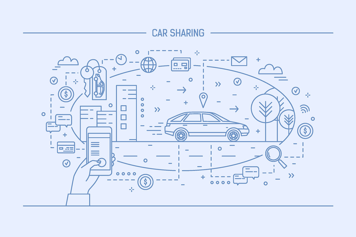 Car sharing line art banner, a Transportation Illustration by Good Studio (Photo 3 of 4)