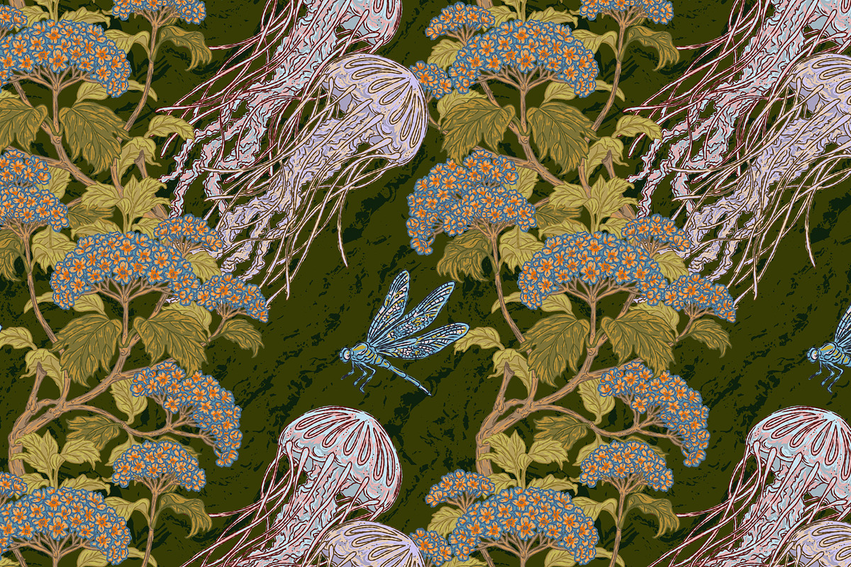 Jellyfish&Hydrangea Botanical Garden, a Pattern Graphic by NayaChu (Photo 1 of 9)