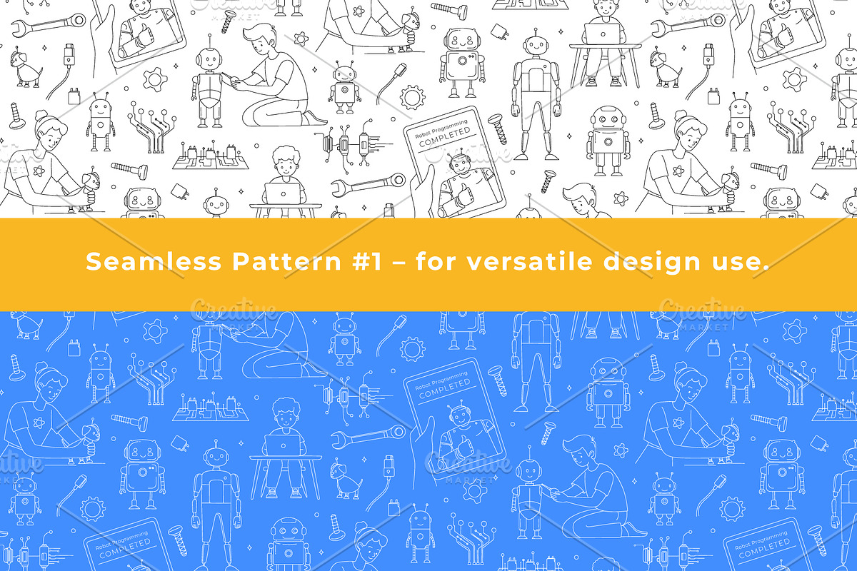 STEM Robotics Clipart & Pattern, a Technology Illustration by VasilkovS (Photo 3 of 5)
