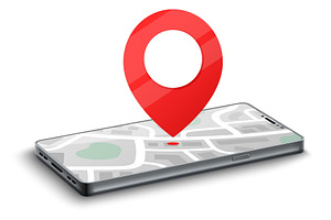 Geo tag on smartphone screen, a Technology Illustration by Vectorbuum