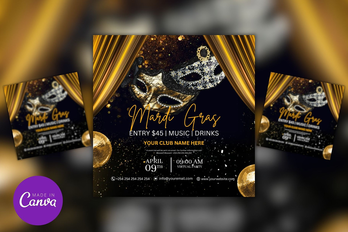 Mardi Gras Party Flyer Template, a Social Media Template by Mishek Munene (Photo 1 of 4)