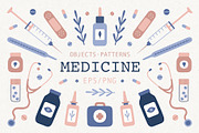 Medicine. Objects and patterns, a Healthcare Illustration by kondratya (Thumbnail 1 of 8)
