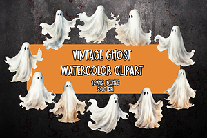 Vintage Ghost Watercolor Clipart