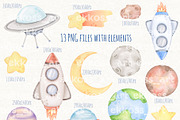 Astronaut & Space Watercolor Clipart, an Illustration by ekossa_art (Thumbnail 3 of 6)