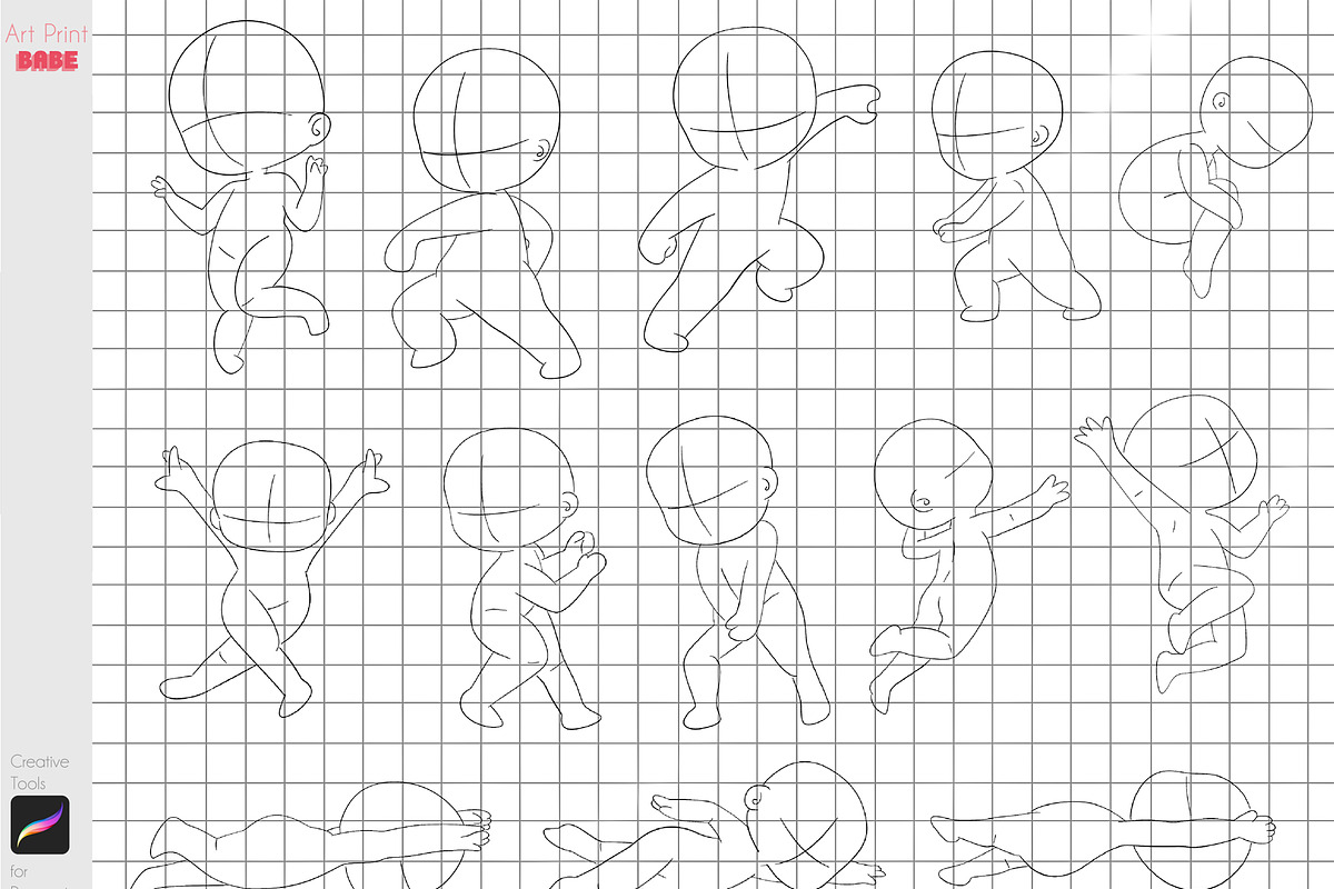 Procreate Chibi Pose Chibi Base, a Brush Add-On by ArtPrintBabe