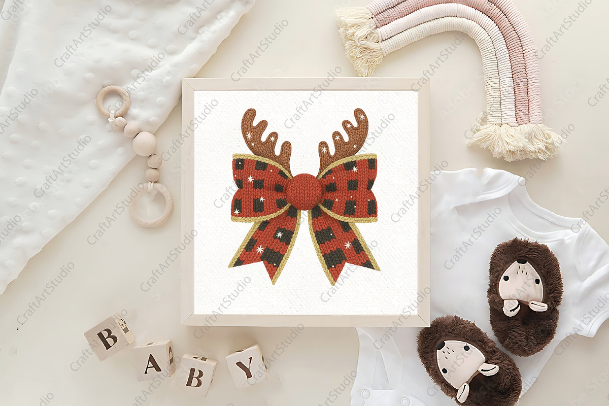 Crochet Reindeer Bow Christmas Bow, an Illustration by CraftArtStudio (Photo 4 of 4)
