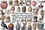 Watercolor Halloween Mummy Clipart, an Illustration by DreamCafeArt (Thumbnail 1 of 7)