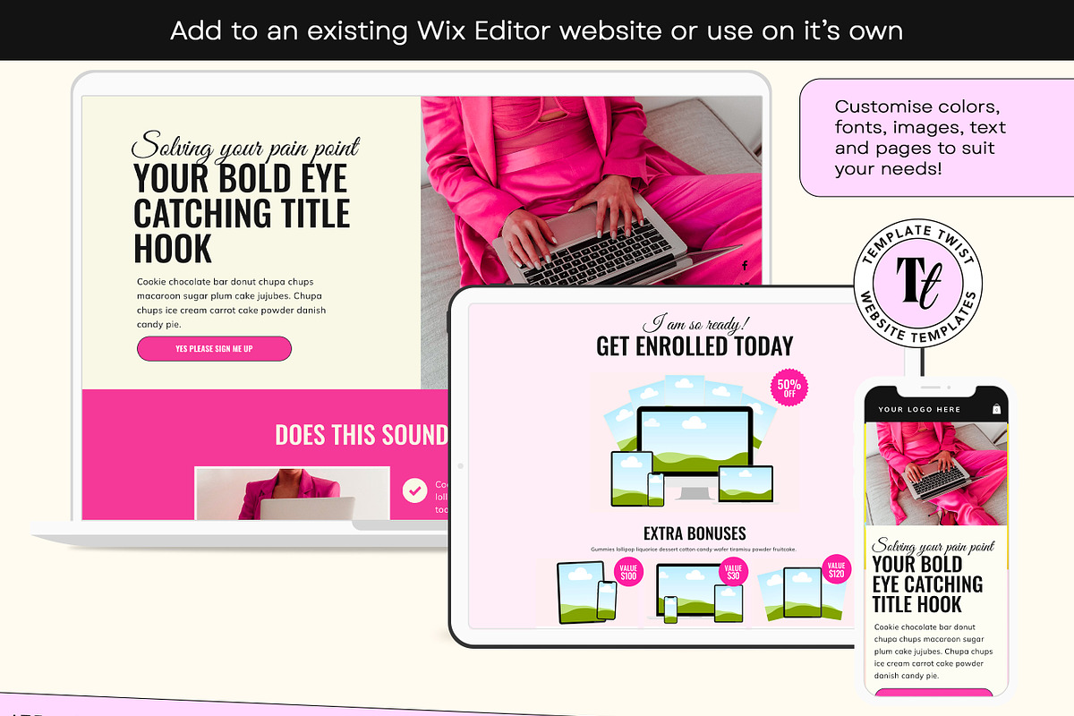 Pink Feminine Faceless Sales Page, a Wix Template by Template Twist Shop (Photo 7 of 10)