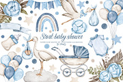 Watercolor stork baby shower clipart, an Illustration by AquarelleSpace (Thumbnail 1 of 4)