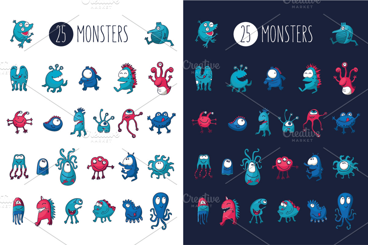 Monster set, an Illustration by YuliaBiser (Photo 6 of 6)