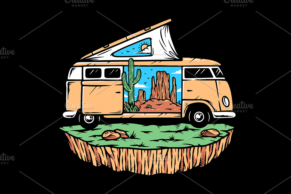 Trip to the desert in a campervan, a Transportation Illustration by gunaonedesign (Photo 1 of 7)
