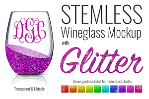 Stemless Wineglass Mockup & Glitter