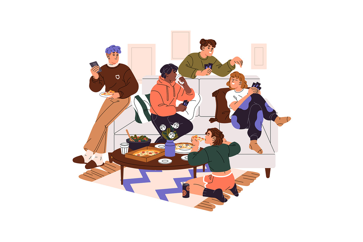 People eating at festive table set, a Person Illustration by PaperTrident (Photo 3 of 13)