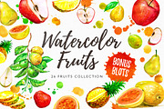 Watercolor Fruits, a Food Illustration by Graphobia (Thumbnail 1 of 8)