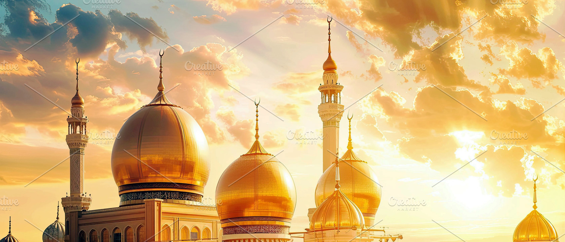 Welcoming Ramadan, golden dome mosqu, a Photo by LOGOCREATIVE
