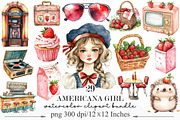 Watercolor Americana Girl Clipart, an Illustration by Designking (Thumbnail 1 of 5)