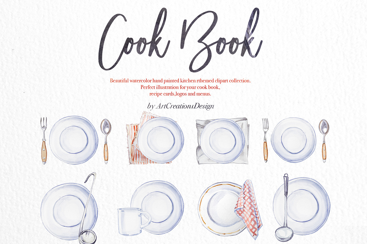 Watercolor Cook Book Clipart Set, a Food Illustration by ArtCreationsDesign (Photo 2 of 7)