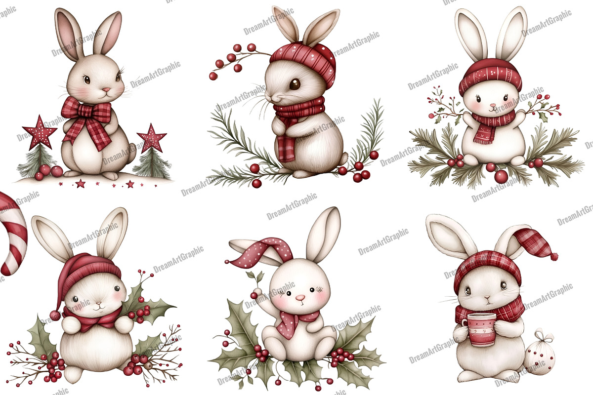 Whimsical Christmas Rabbit Clipart, an Illustration by DreamArtGraphic (Photo 5 of 5)