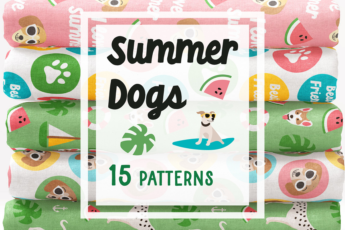 Funny colourful summer dog patterns, a Pattern Graphic by RevolutionizZed (Photo 1 of 9)